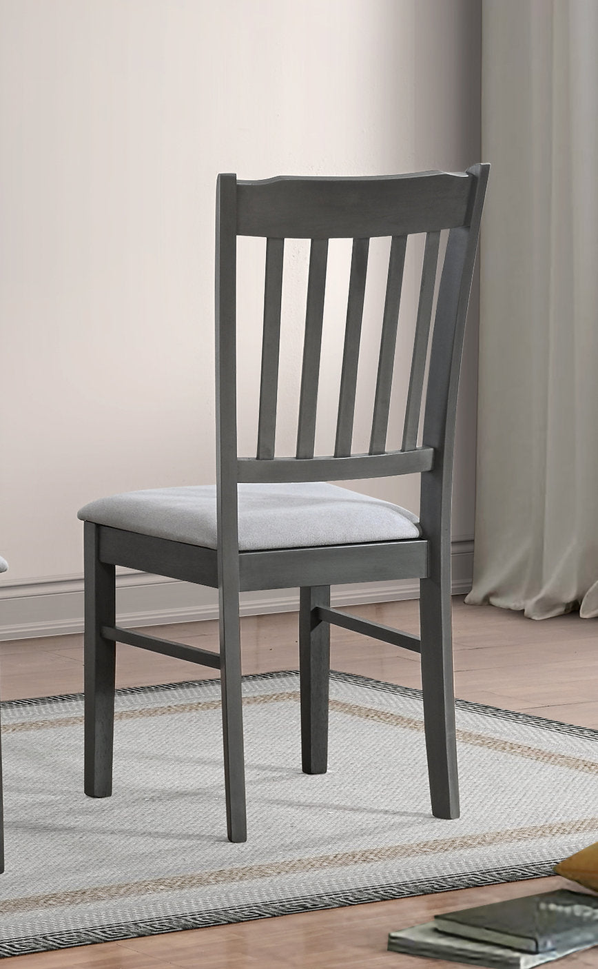 T-1030 | C-1031 Dining Set, 7 Pc, 63" Table + 6 Chairs, Antique Grey, Fabric Upholstered Cushion Seats