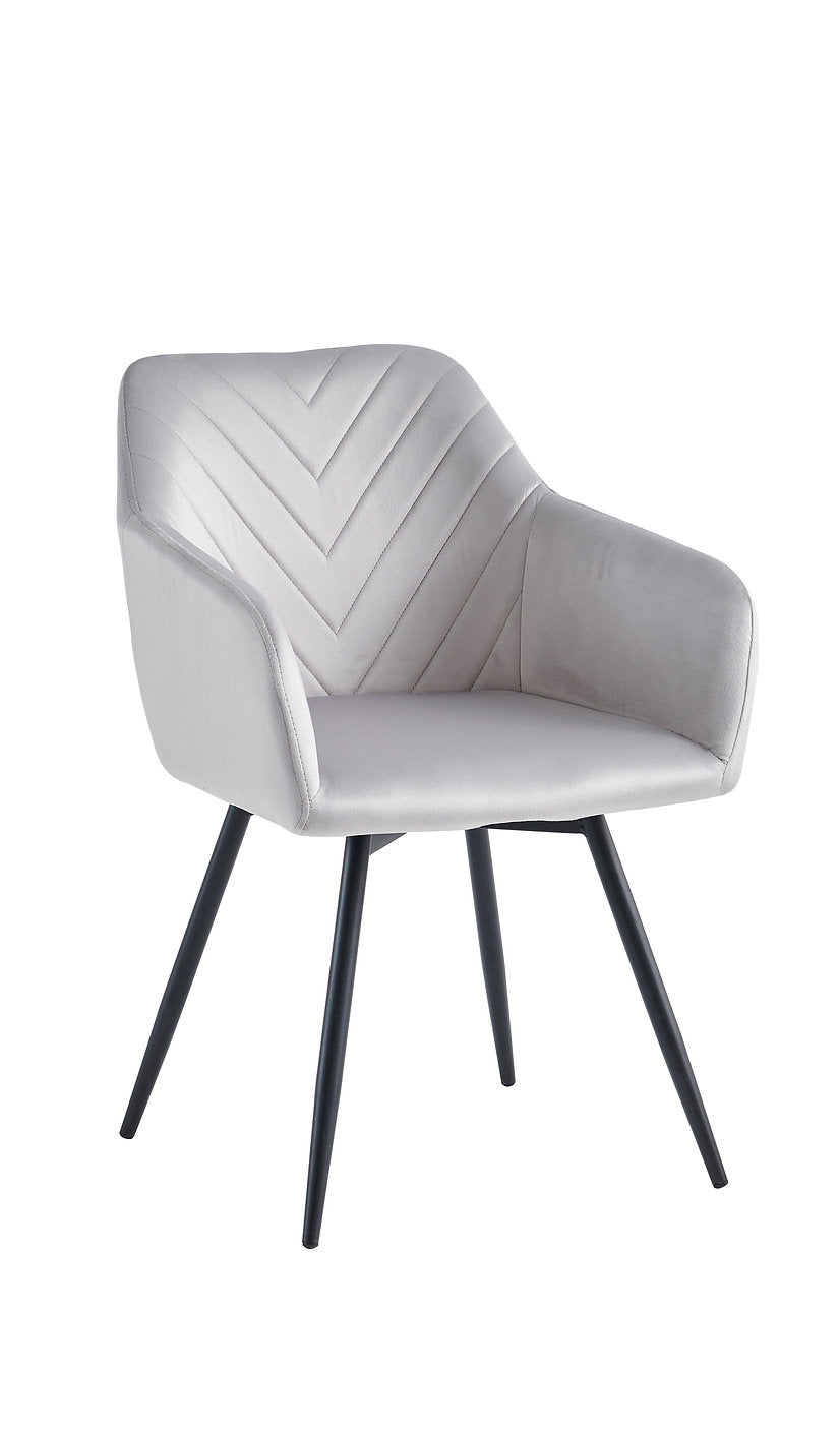 C-1551 Dining Chair, Light Grey, Velvet, Vertical Channel Stitching, Set of 2