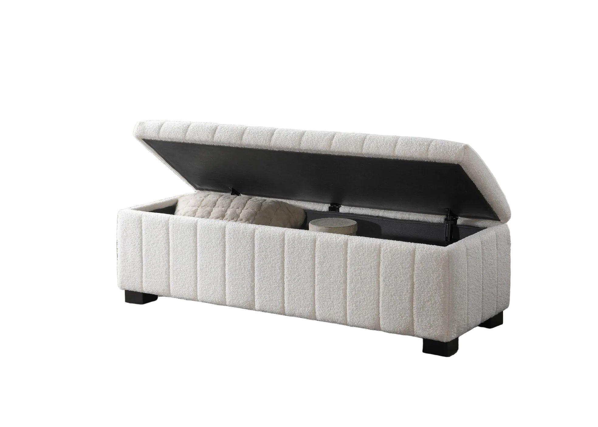 IF-6260 Bench, White, Teddy Bear Fabric, 46" Wide, Enclosed Storage