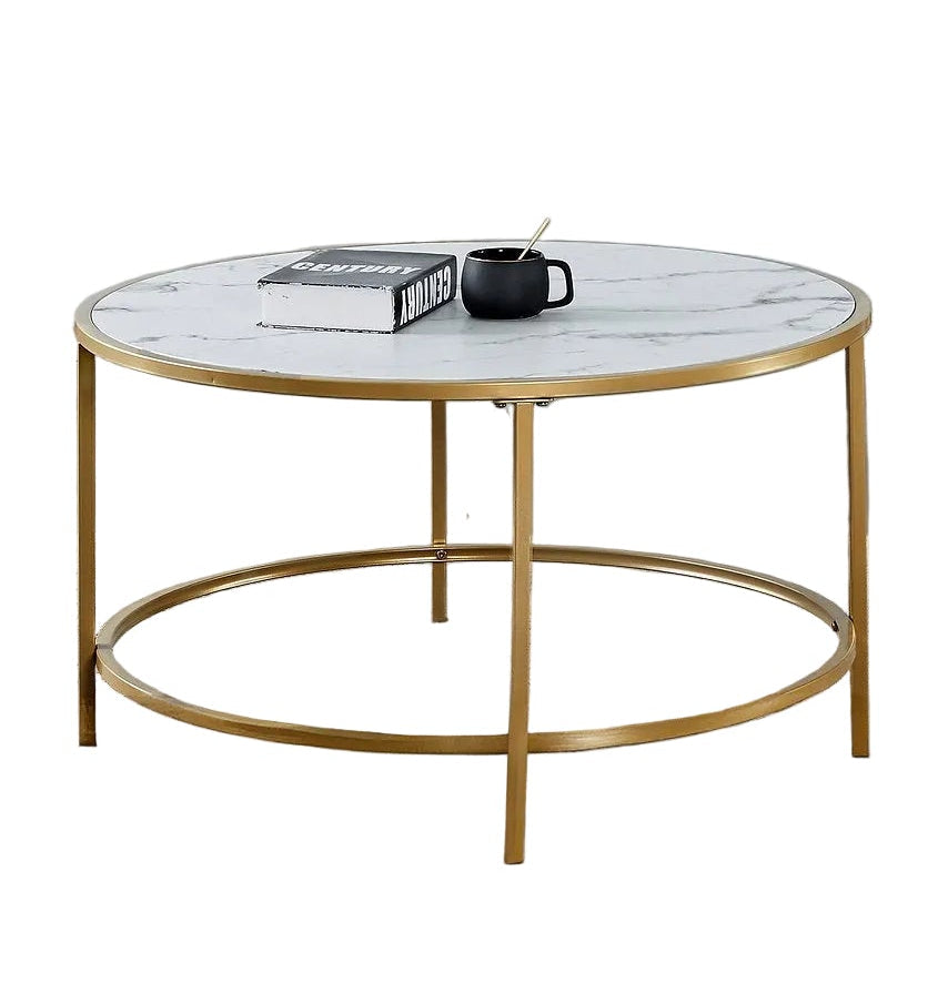 IF-2654 Coffee Table Set, 3Pc, Gold Base, MDF Faux Marble Top