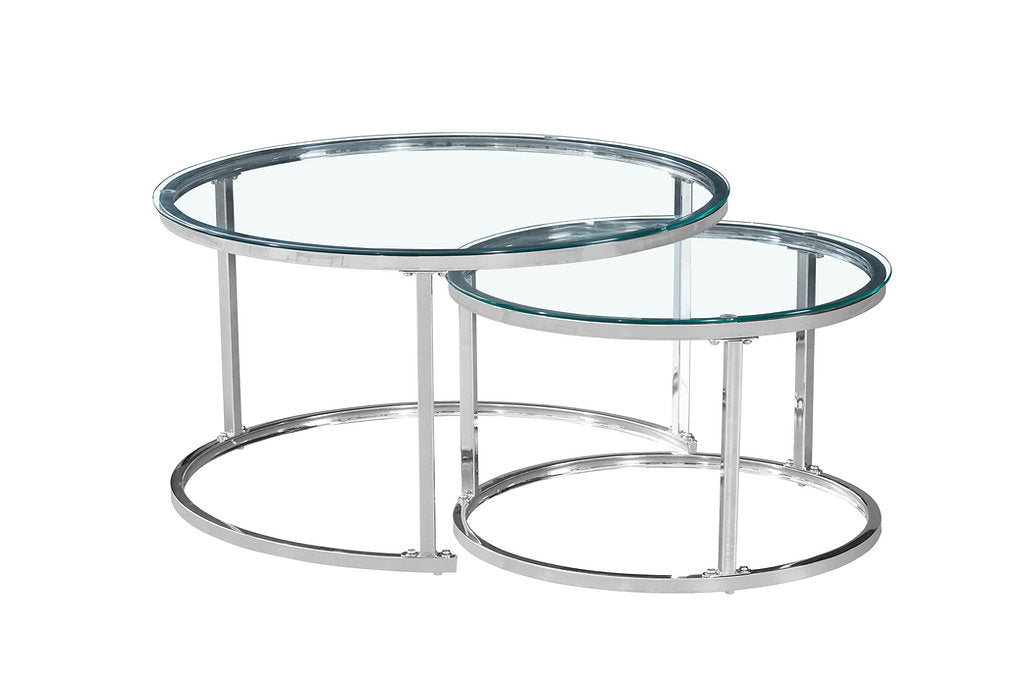 IF-2610 Coffee Tables, 2Pc Set, Nesting, 32" Round, 24" Round, Chrome Steel Frames
