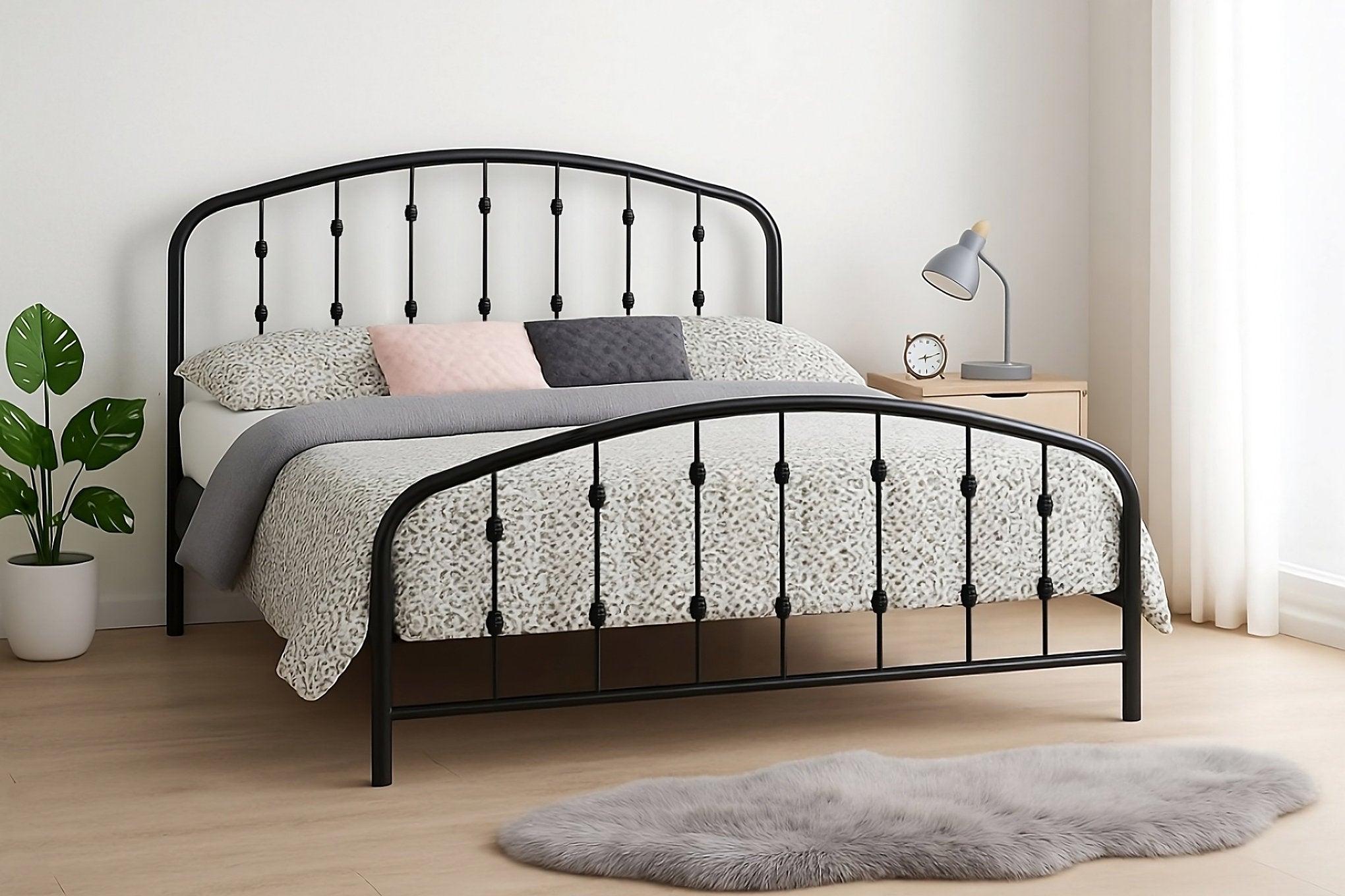 IF-5425 Bed, Black Steel Frame, Contemporary Design