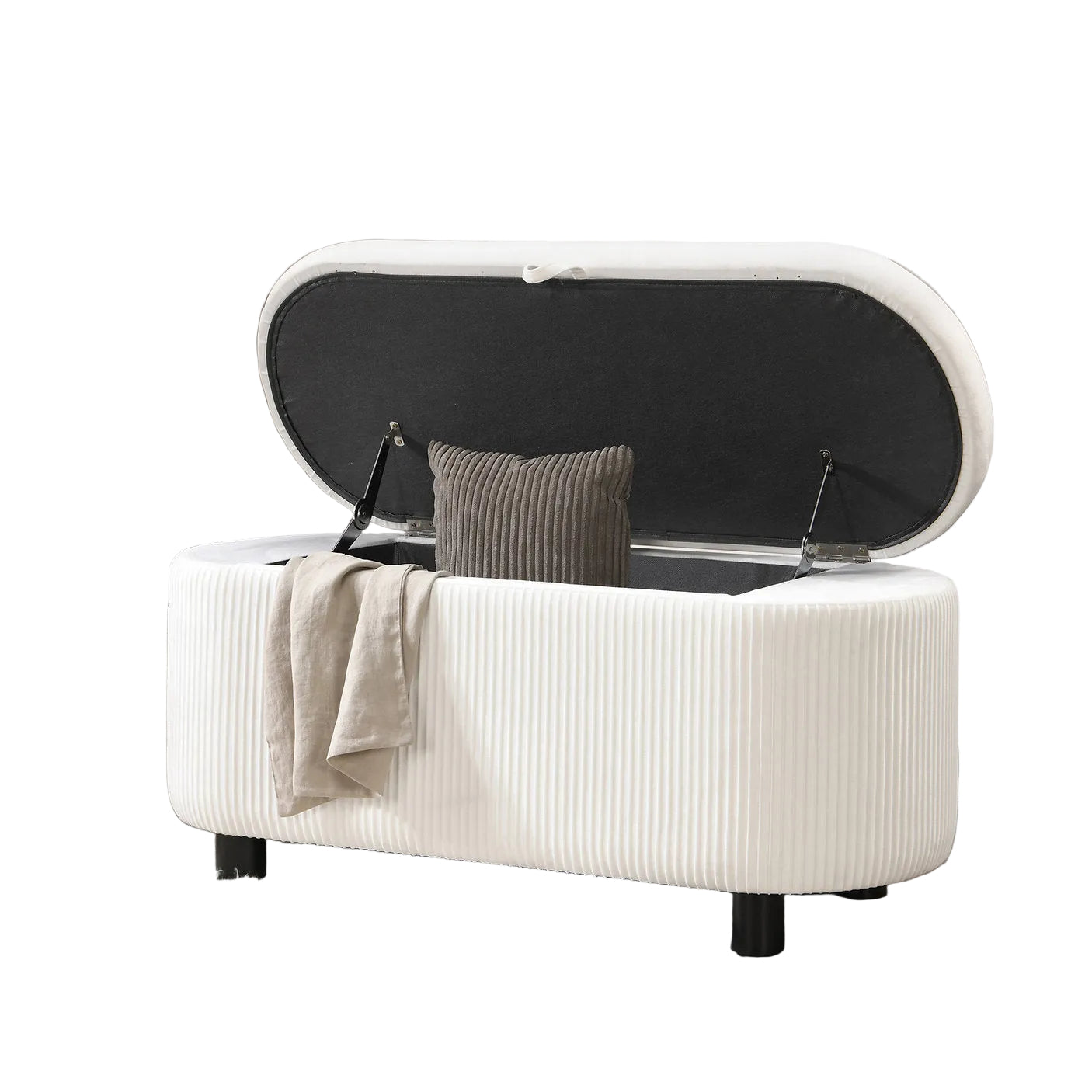 IF-6212 Bench, 39" Wide, White, Lift Top Storage, Vertical Channel Tufting in Soft Fabric