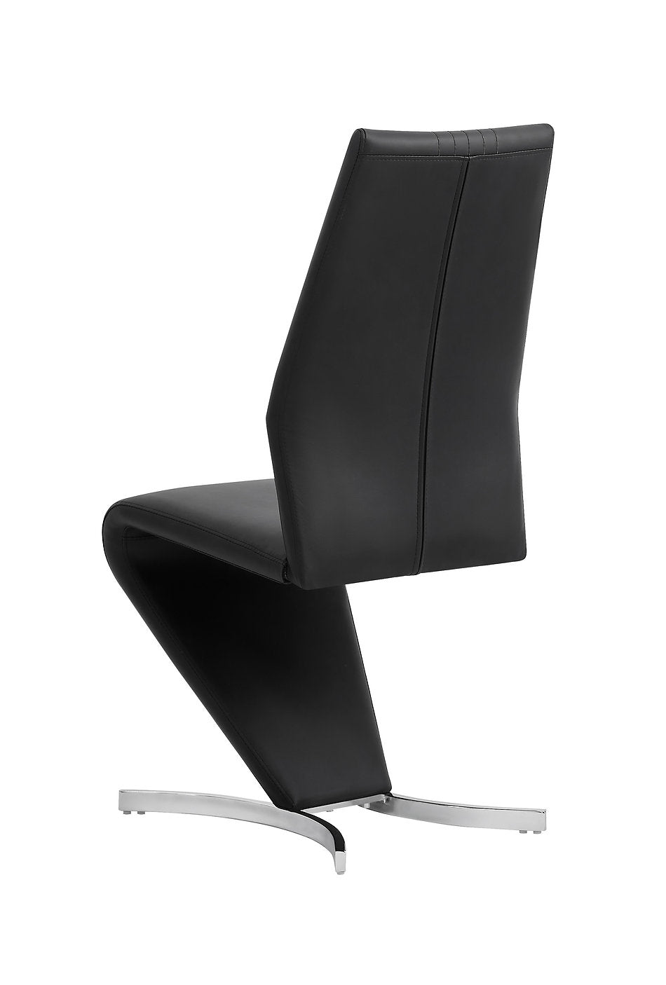C-1782 Dining Chair,  Upholstered Black ‘Z’ Shape, Vertical Stitching Details, Chrome Legs
