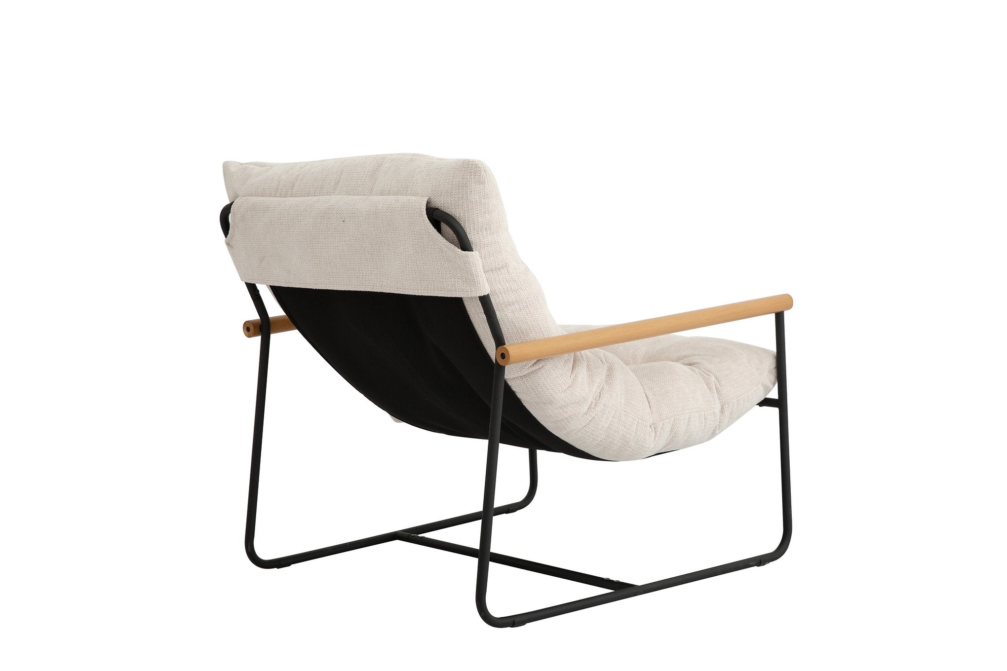 IF-665 Accent Chair, Beige / Cream, Plush Tufted Cushion, Black Metal Frame