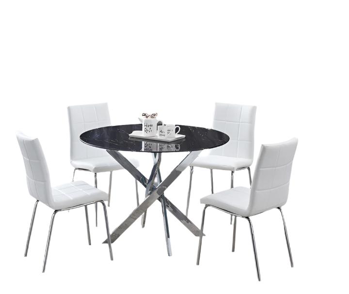 T-1446 | C-1761 - 5Pc Dining Set, Black Marble Glass Table