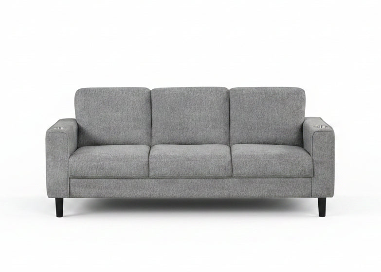 IF-8240 Sofa, Grey, 78" Wide, Soft-Touch Fabric, Black Legs, Stainless Steel Cup Holders