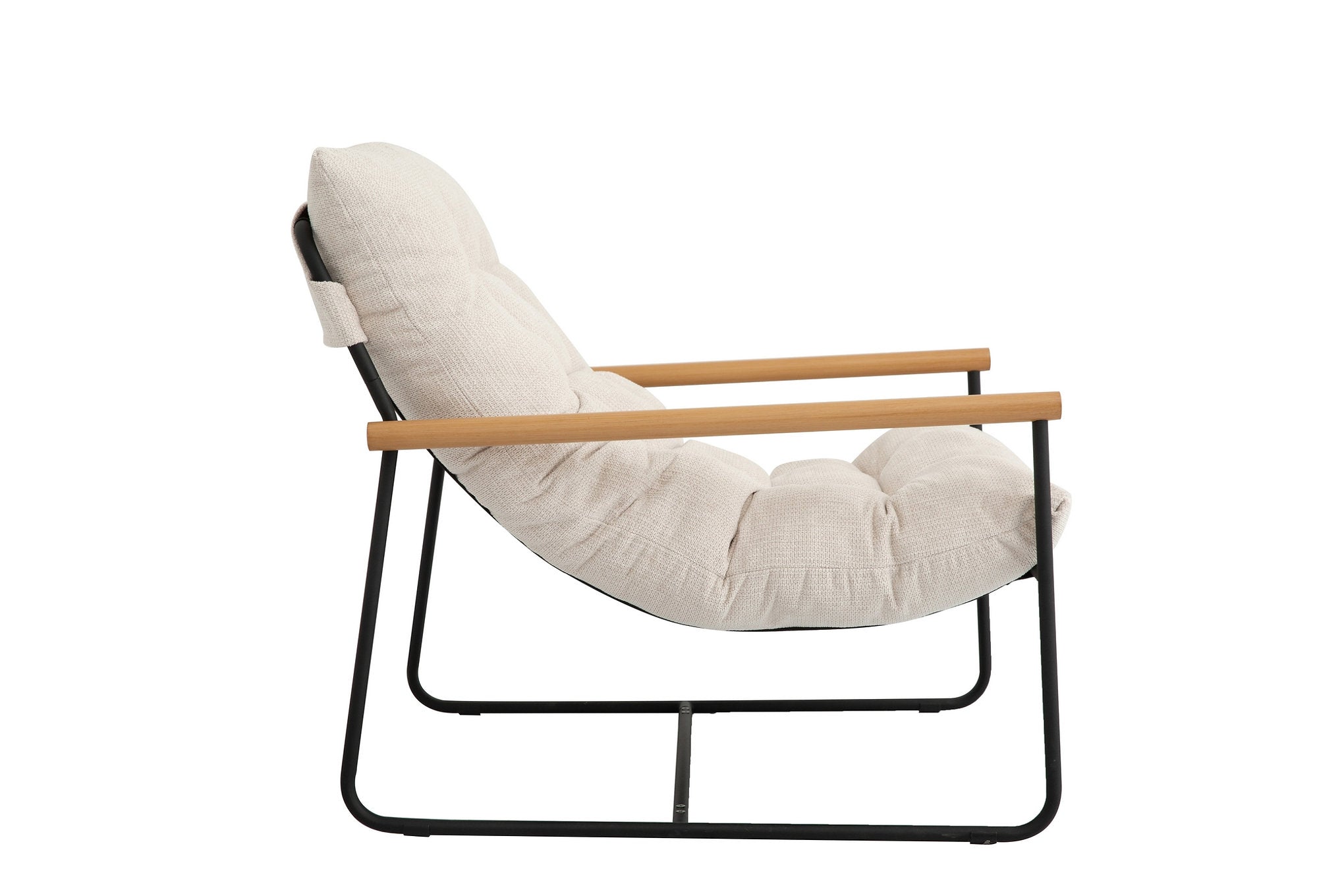 IF-665 Accent Chair, Beige / Cream, Plush Tufted Cushion, Black Metal Frame