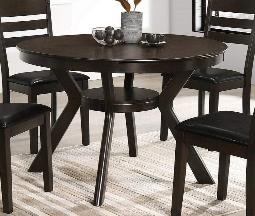 5 Pc Dining Set - 48" Round Espresso Wood Table and 4 Chairs  T-1085 | C-1091
