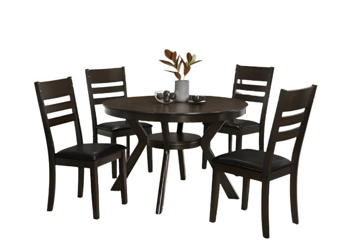 T-1085 | C-1091 - 5 Pc Dining Set - 48" Round Espresso Wood Table and 4 Chairs