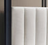 IF-5932 Canopy Bed, Beige Fabric, Black Metal Frame, Vertical Tufted Headboard