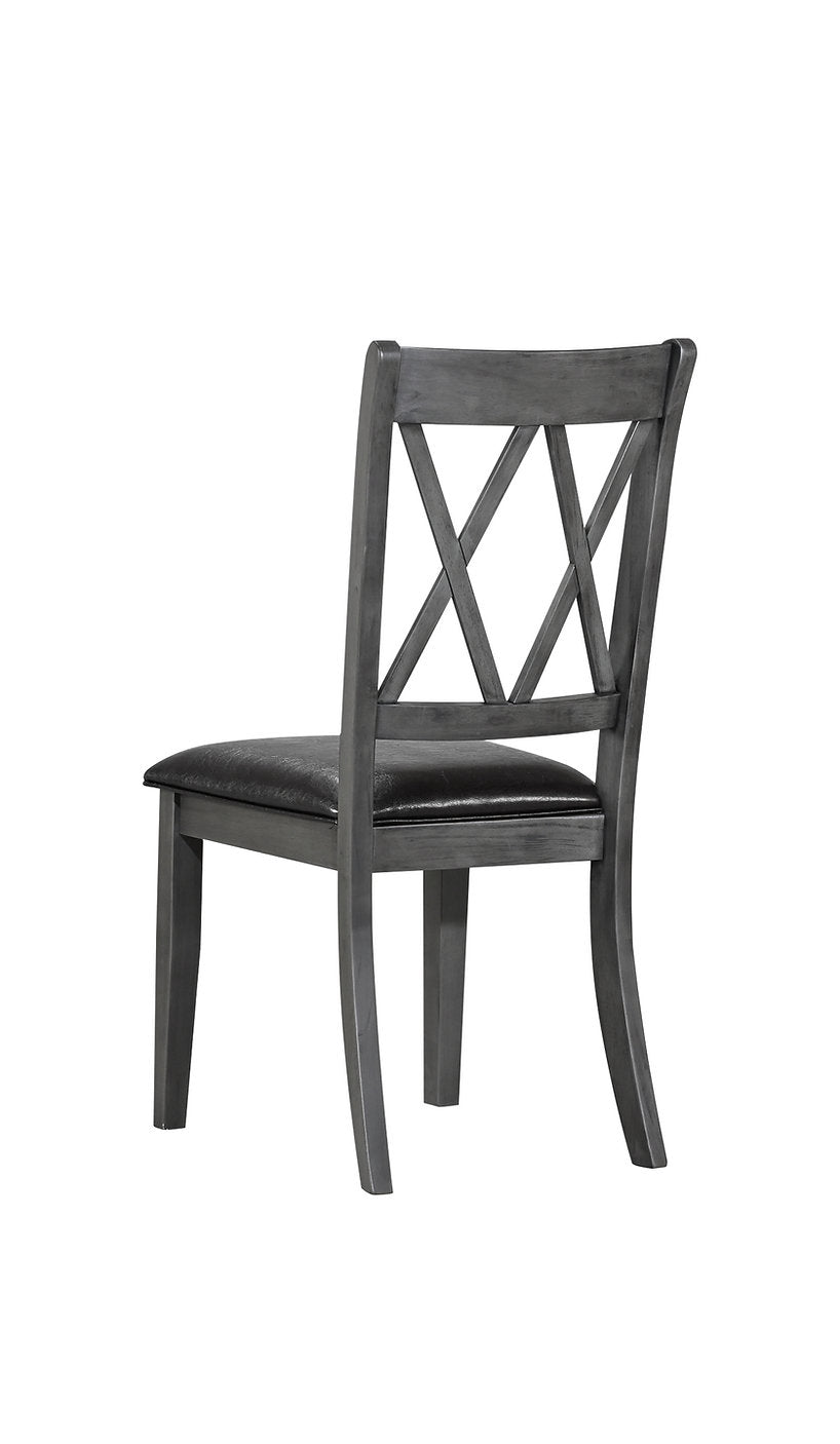 C-1099 Dining Chair, Antique Grey Frame, Black Faux Leather Seat, Double "X" Pattern Backrest (Set of 2)