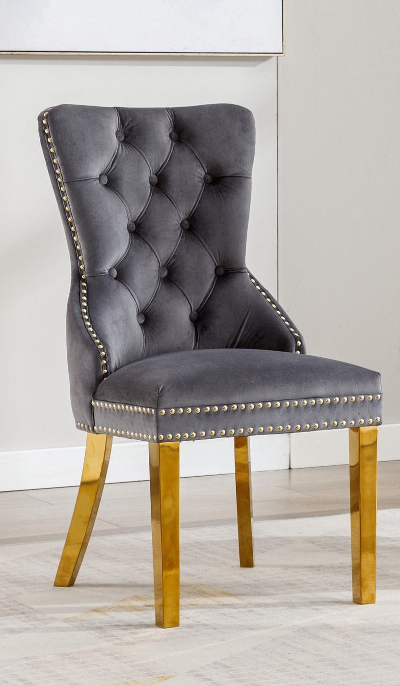 C-1450 Dining Chair, Grey Black and Seat, Velvet, Gold Legs