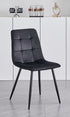 C-1591 Dining Chair, Black, Velvet, Stitching Details, Black Metal Legs