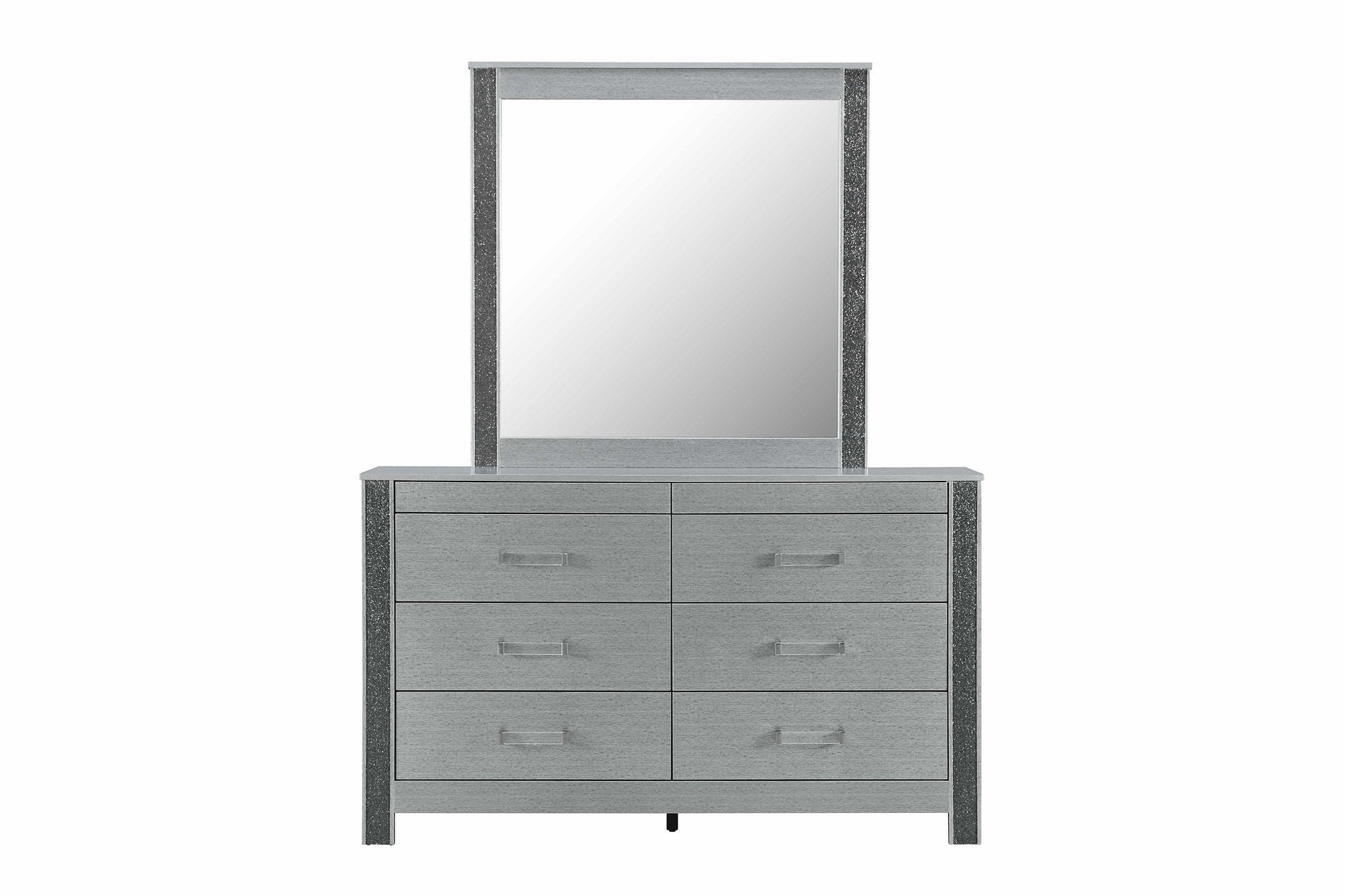 "LOGAN SILVER" Deluxe Bedroom Set, 6Pc, Sleek Silver, Dazzling Crushed Crystal Accents