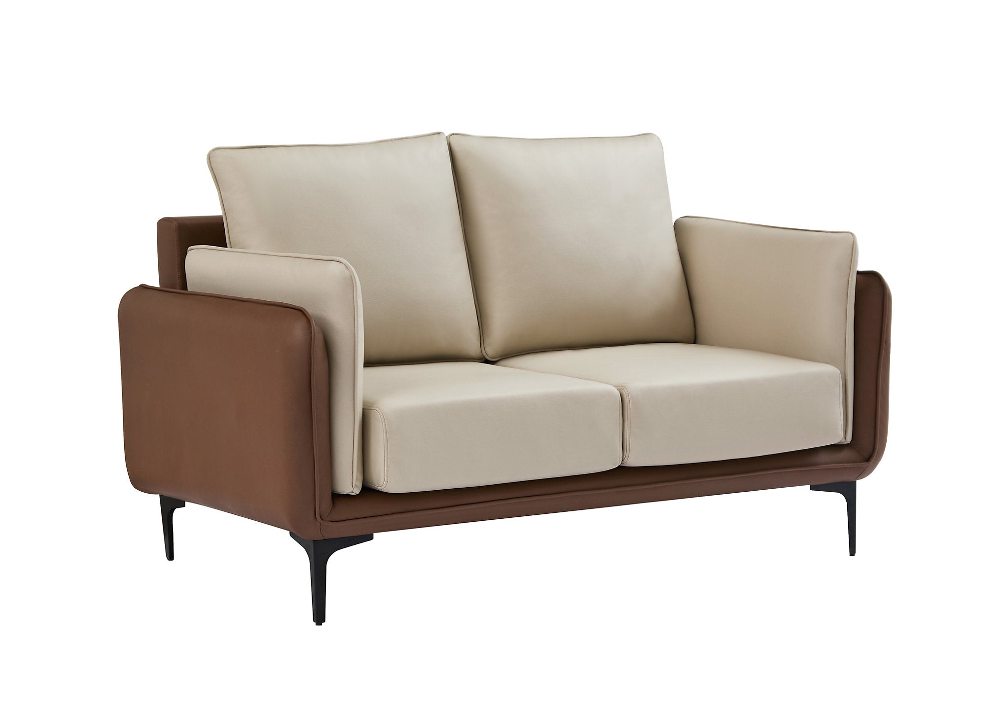 IF-8210 Loveseat, 2-Tone Cream and Mocha, Premium High-Performance Fabric, Black Legs