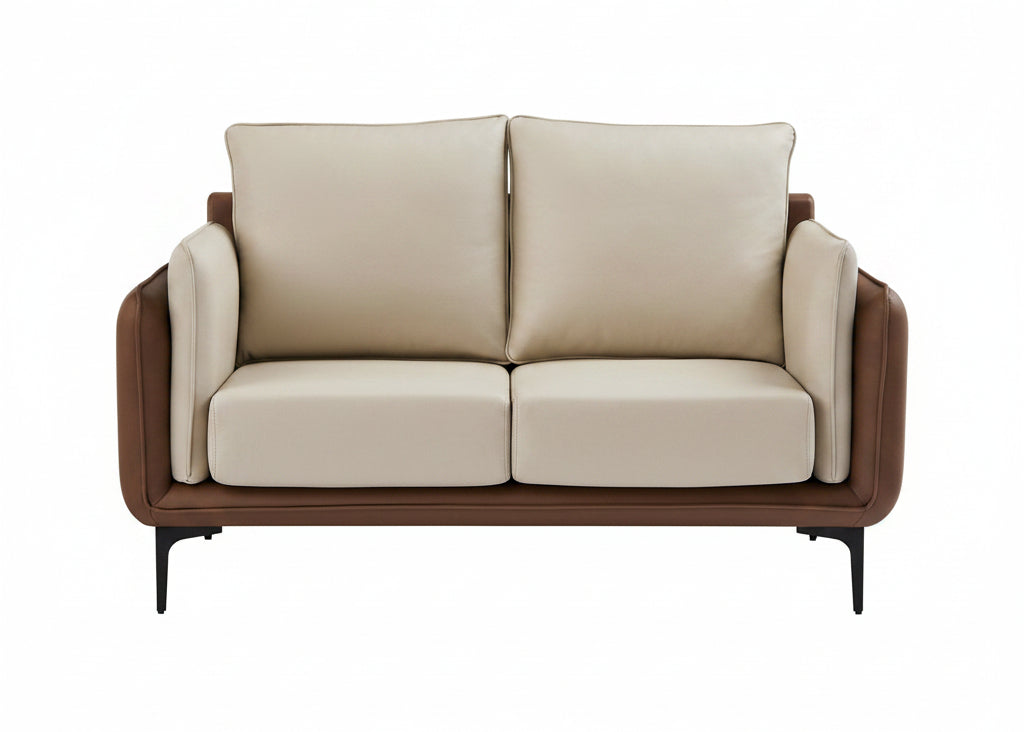 IF-8210 Loveseat, 2-Tone Cream and Mocha, Premium High-Performance Fabric, Black Legs