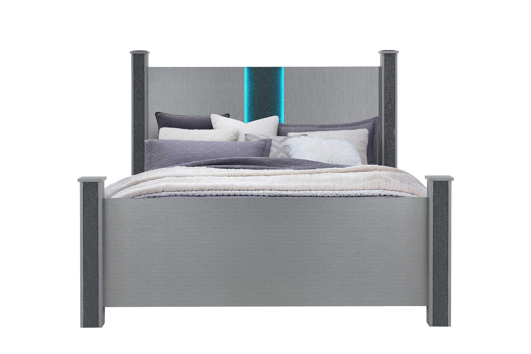 "LOGAN SILVER" Deluxe Bedroom Set, 6Pc, Sleek Silver, Dazzling Crushed Crystal Accents