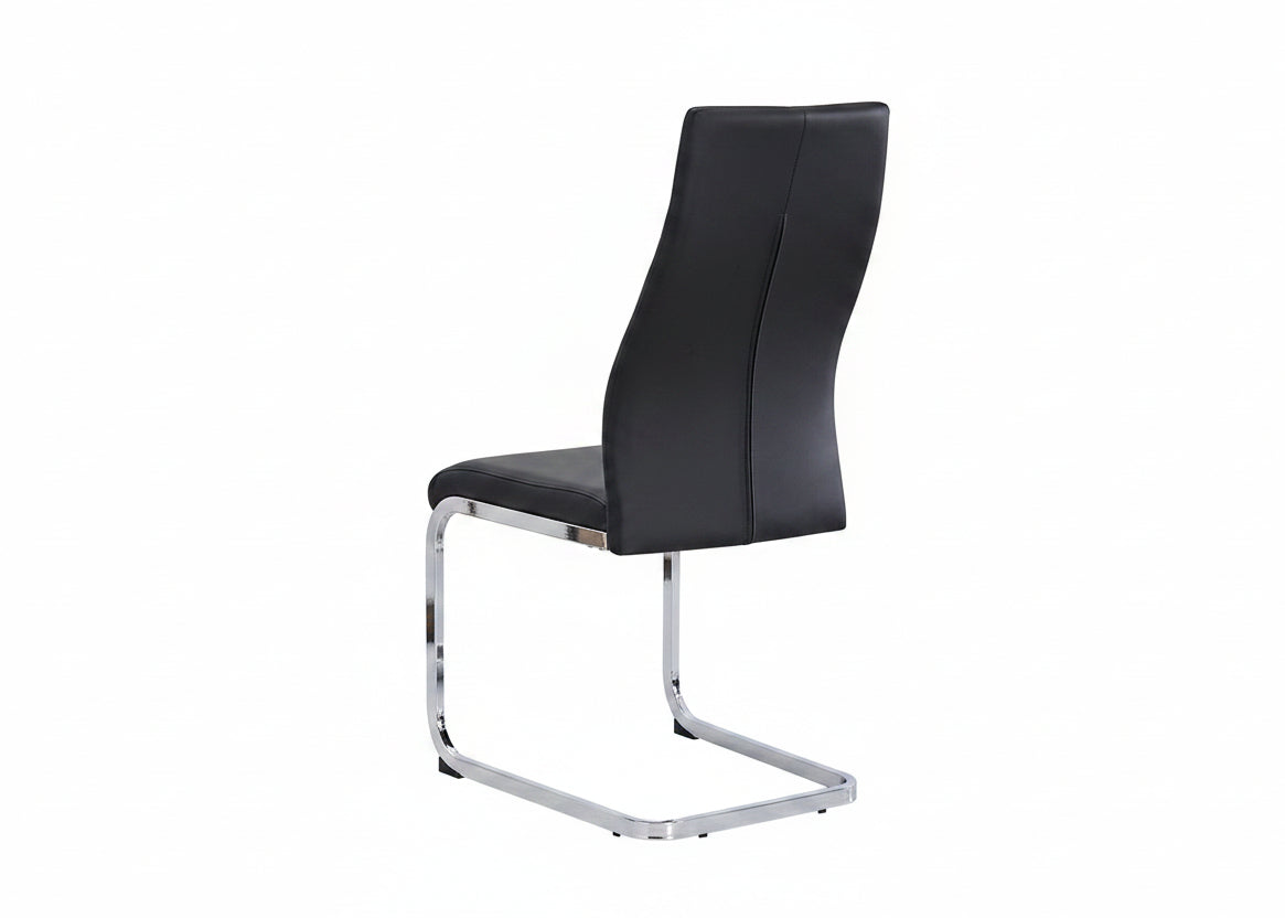 C-1574 Dining Chair, Black, Faux Leather, Chrome C-Shape Frame, Elegant Diamond Stitching