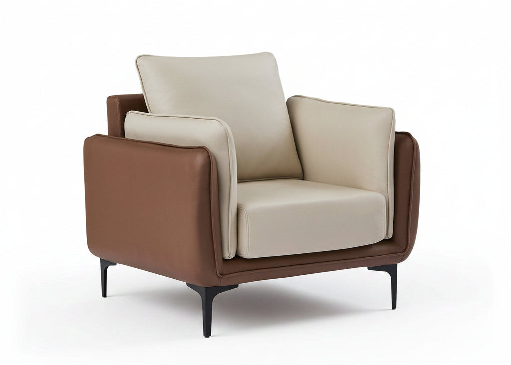 IF-8210 Armchair, 2-Tone Cream and Mocha, Premium High-Performance Fabric, Black Legs