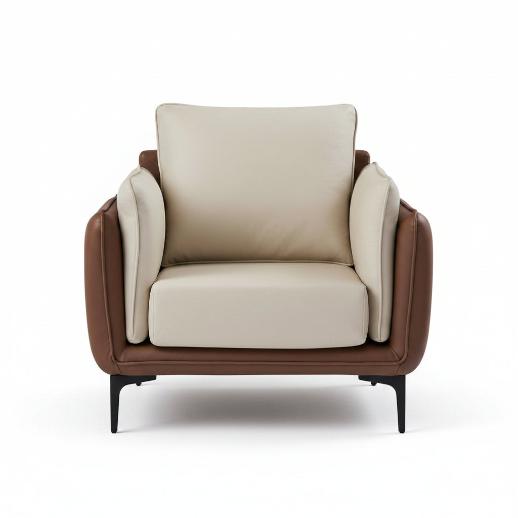 IF-8210 Armchair, 2-Tone Cream and Mocha, Premium High-Performance Fabric, Black Legs