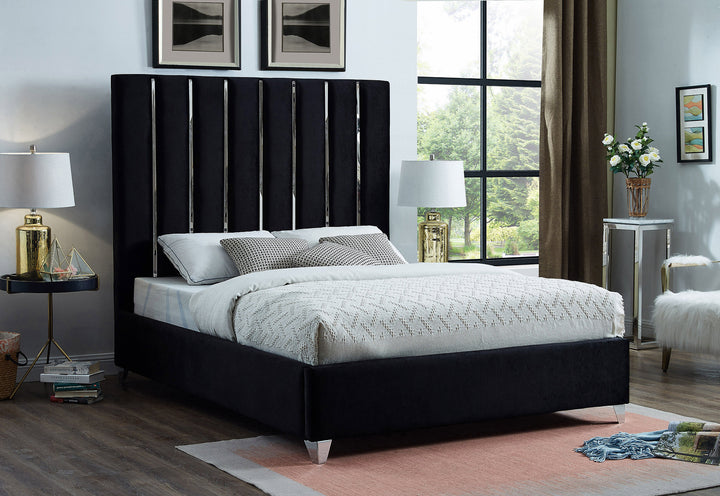 IF-5621 Bed, Black, Velvet, Chrome Channels