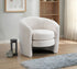 IF-6870 Armchair, Plush White Teddy Bear Fabric, Curved Barrel-Style