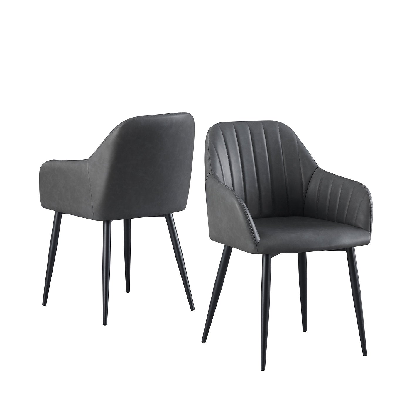 C-1416 Dining Chair, Dark Grey, Faux Leather, Elegant Vertical Channel Stitching Detail, Set of 2
