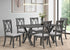 T-1095 | C-1098 Dining Set, 7 Pc, 67" Table + 6 Chairs, Antique Grey, Grey Fabric Seat Chairs