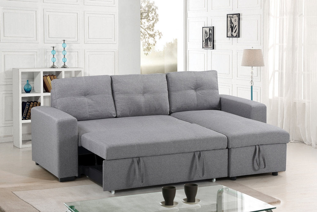 IF-9031 Sectional Sofa Bed, 88" Wide, Grey, Fabric, Reversible Chaise, Lift-Up Storage Compartment