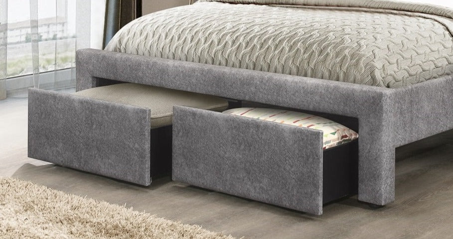 Bed - Grey Fabric with 2 Storage Drawers and Padded Headboard  IF-5285