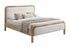IF-5928  Bed, Natural Wood Frame, Soft Warm Ivory Fabric