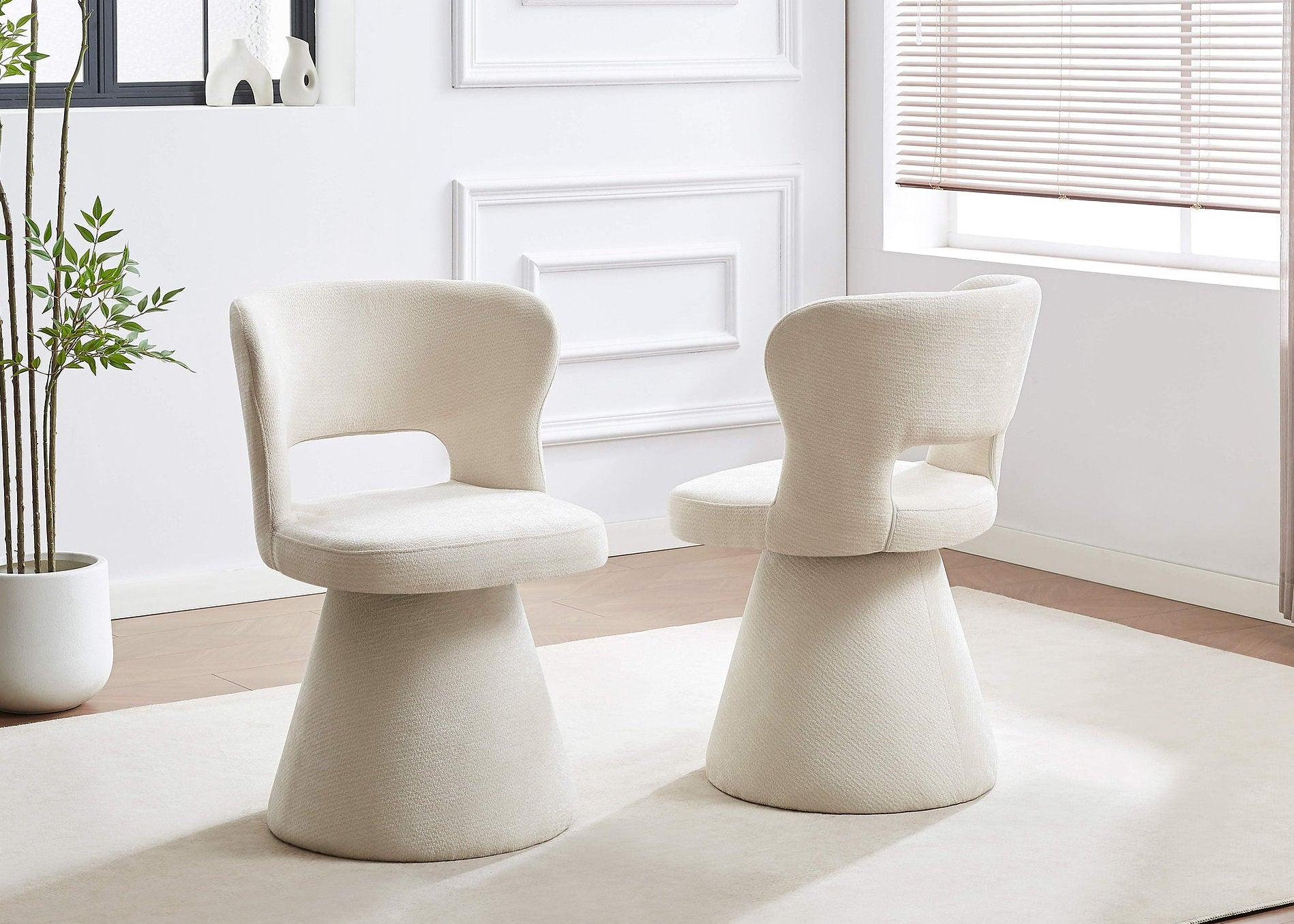 C-1436 Accent Chair, Cream Textured fabric, Cone Pedestal Base, Swivel