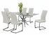 T-1448 | C-1878 Dining Set, 7 Pc, 63" Table + 6 White Chairs, Chrome Steel Table Legs, Glass Top