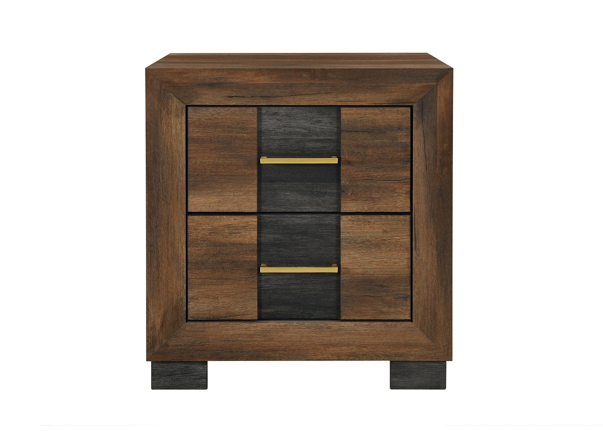 "OPTIMUS" Night Table, Two Tone Dark Brown + Walnut Color, 2 Spacious Pull-Out Drawers for Convenient Storage