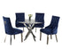 T-1447 | C-1252 - 5Pc Dining Set, 44" Round Glass Table Top with 4 Blue Velvet Chairs