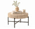 IF-3210 Coffee Table, 32" Round, Elegant Beige Travertine-Look Finish with Natural Stone Texture, Vertical Ribbed Detailing