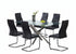 T-1448 | C-1574 Dining Set, 7 Pc, 63" Table + 6 Chairs, Chrome + Glass Table, Chrome + Black Chairs