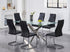 T-1448 | C-1574 Dining Set, 7 Pc, 63" Table + 6 Chairs, Chrome + Glass Table, Chrome + Black Chairs