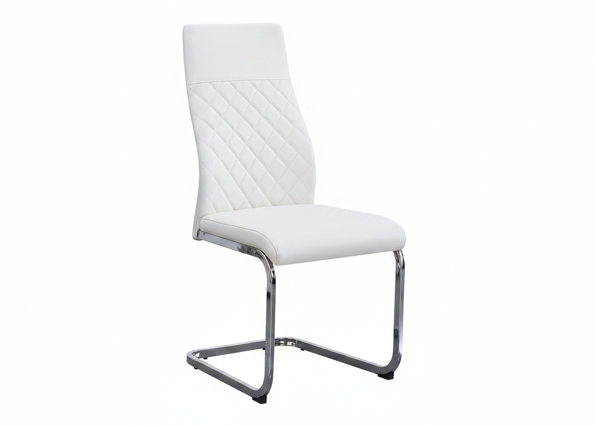 T-1448 | C-1575 Dining Set, 7 Pc, 63" Table + 6 Chairs, Chrome + Glass Table, Chrome + White Chairs