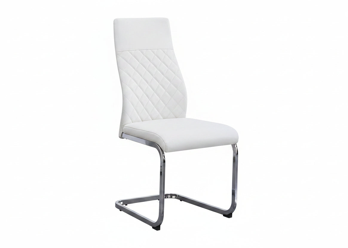 C-1575 Dining Chair, White, Faux Leather, Chrome C-Shape Frame, Elegant Diamond Stitching,  Set of 2 Chairs