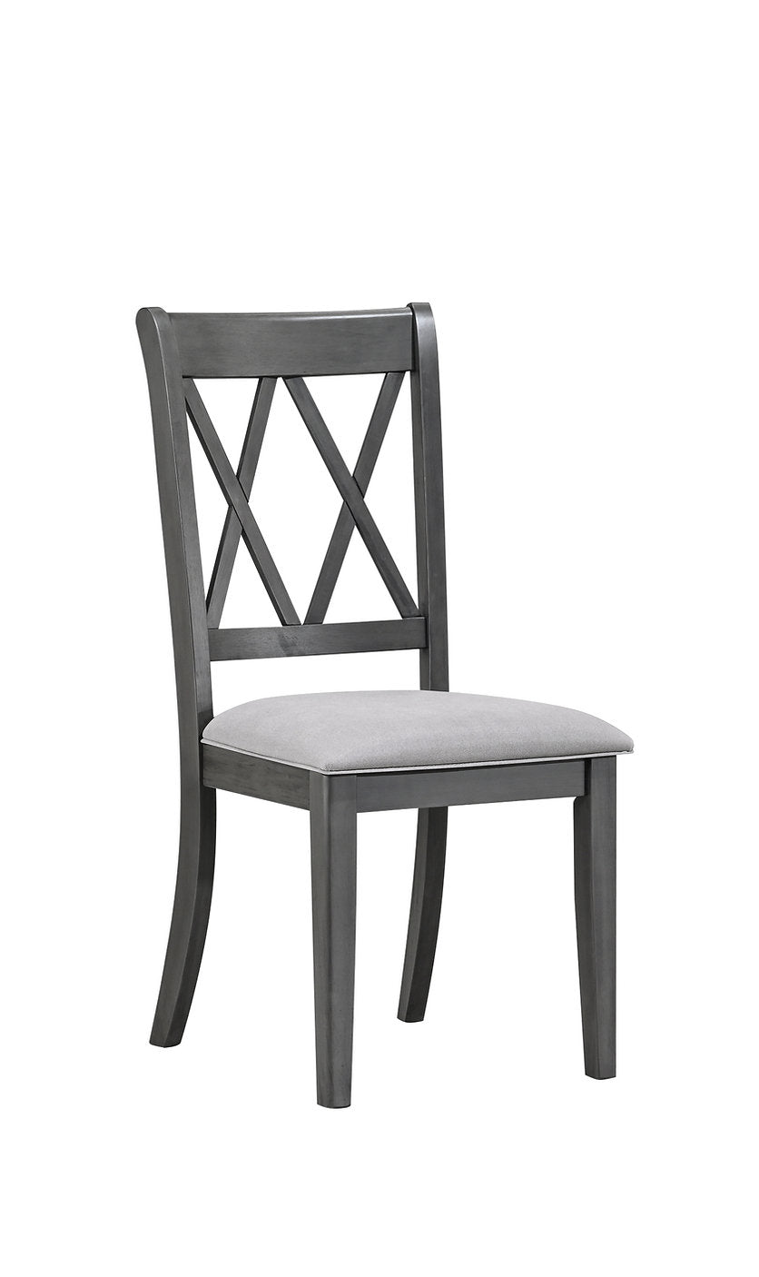 C-1098 Dining Chair, Antique Grey Frame, Fabric Seat, Double "X" Pattern Backrest (Set of 2)