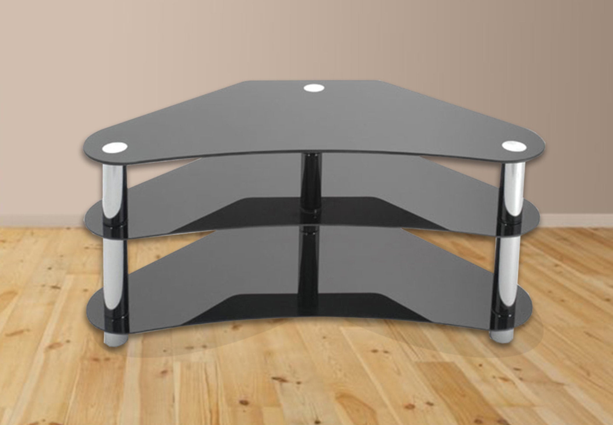 T.V Stand with 3 Black Glass Shelves and Chrome Legs IF-5150