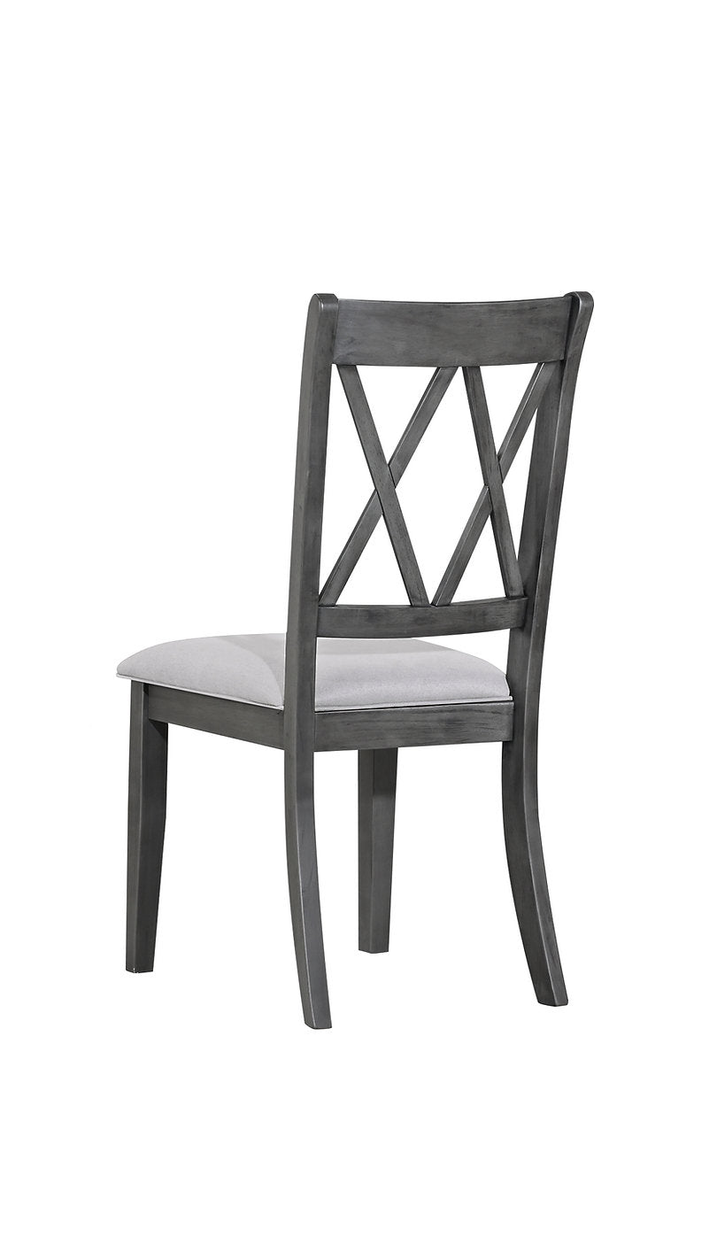 C-1098 Dining Chair, Antique Grey Frame, Fabric Seat, Double "X" Pattern Backrest (Set of 2)