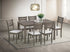 T-1051 | C-1052 - 7 Pc Dining Set, 55"Long Table, Antique Grey Wood, Creme Upholstered Chairs, Cushion Fabric Seats, Ladder Back