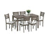 T-1051 | C-1052 - 7 Pc Dining Set, 55"Long, Antique Grey, Wood Table, Creme Upholstered Cushion Fabric Seats