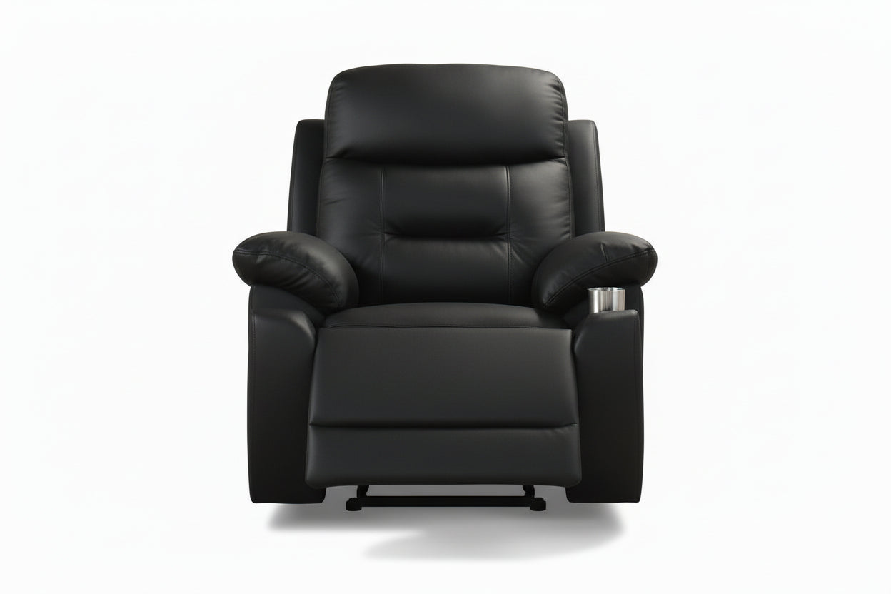 IF-8161 Power Recliner Armchair, Black, Genuine Leather/Match, USB Charging, Hidden Cup Holders