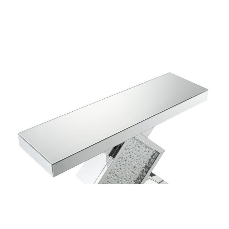 AF-90068 Console Table, 48" Wide, Mirrored Finish, Led Lighting, Gemstone Inlay