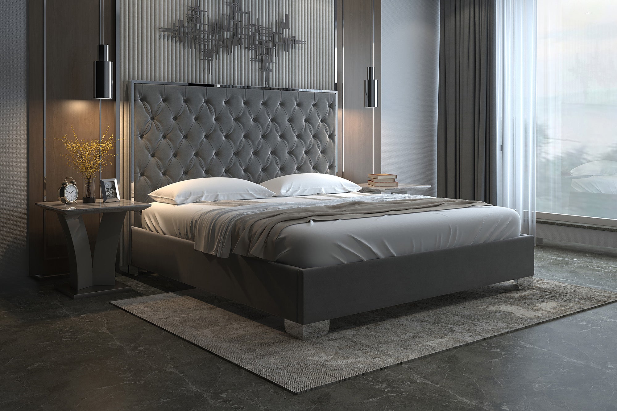 LUCILLE-78'' BED-GREY/SILVER