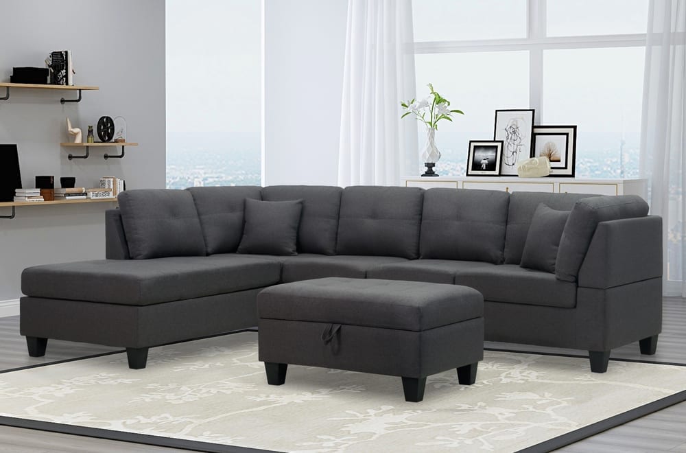 Sectional Sofa in Dark Grey Fabric - TUS 1232